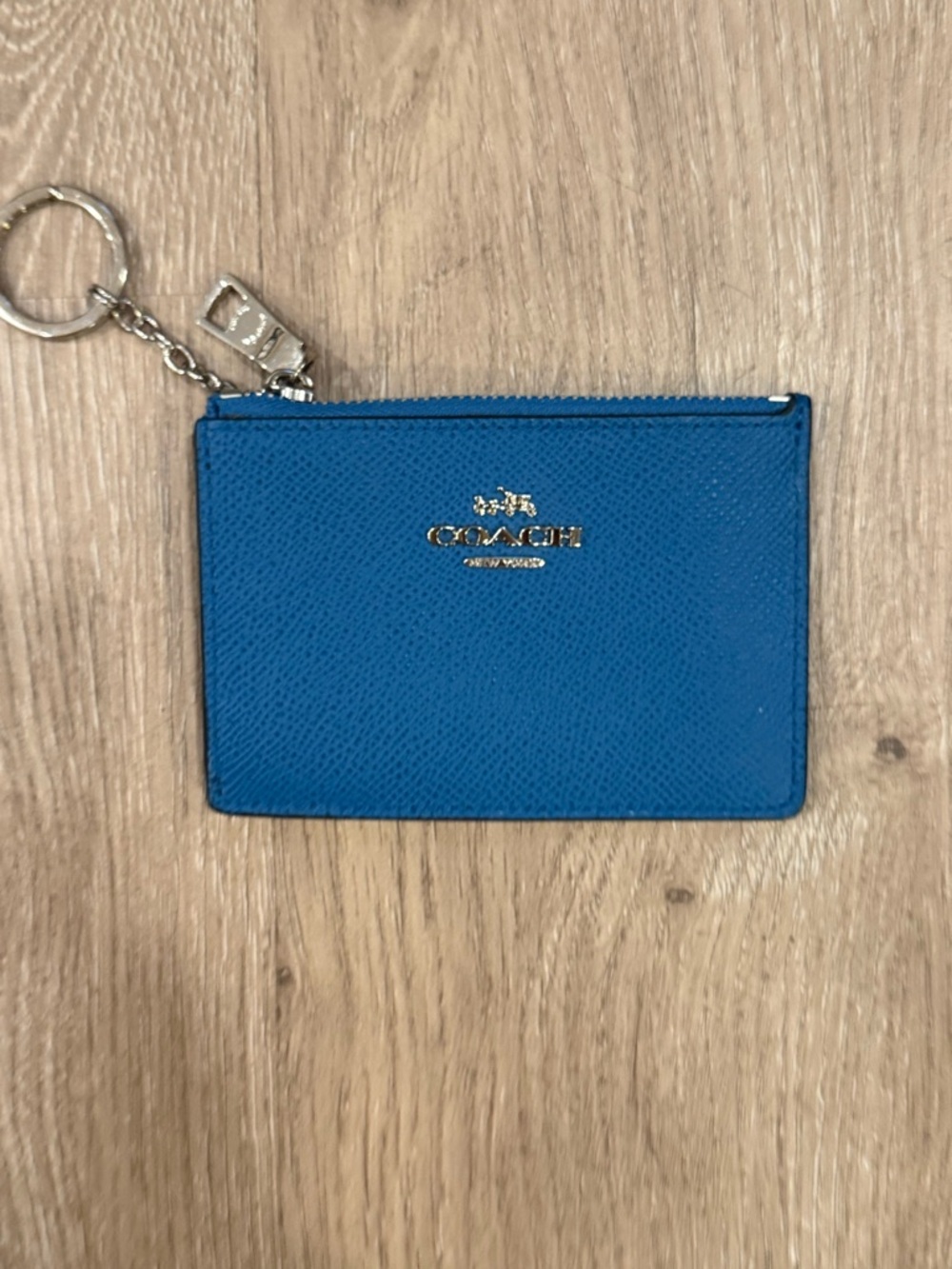 Coach Blue Leather Zip Card Case with Keyring